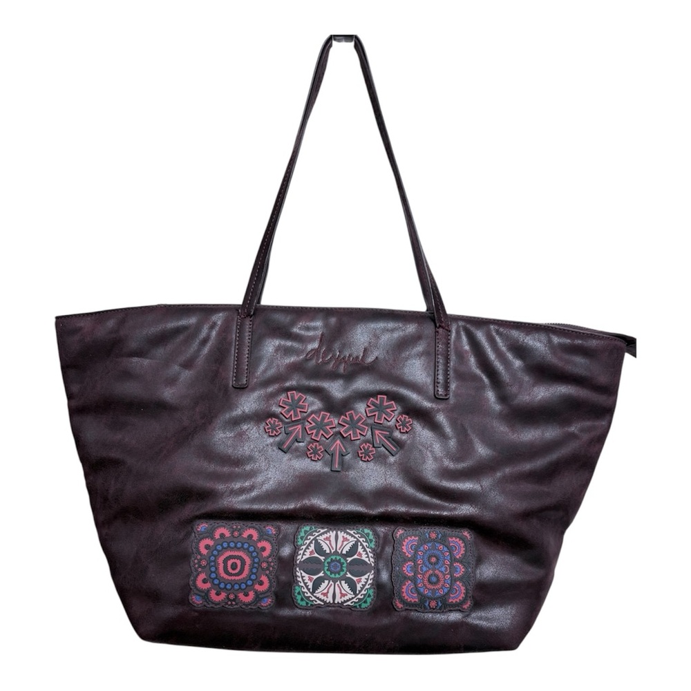 Desigual Bols Bold Sicilia Zipper Large Tote Bag In Burgundy - Picture 3 of 8